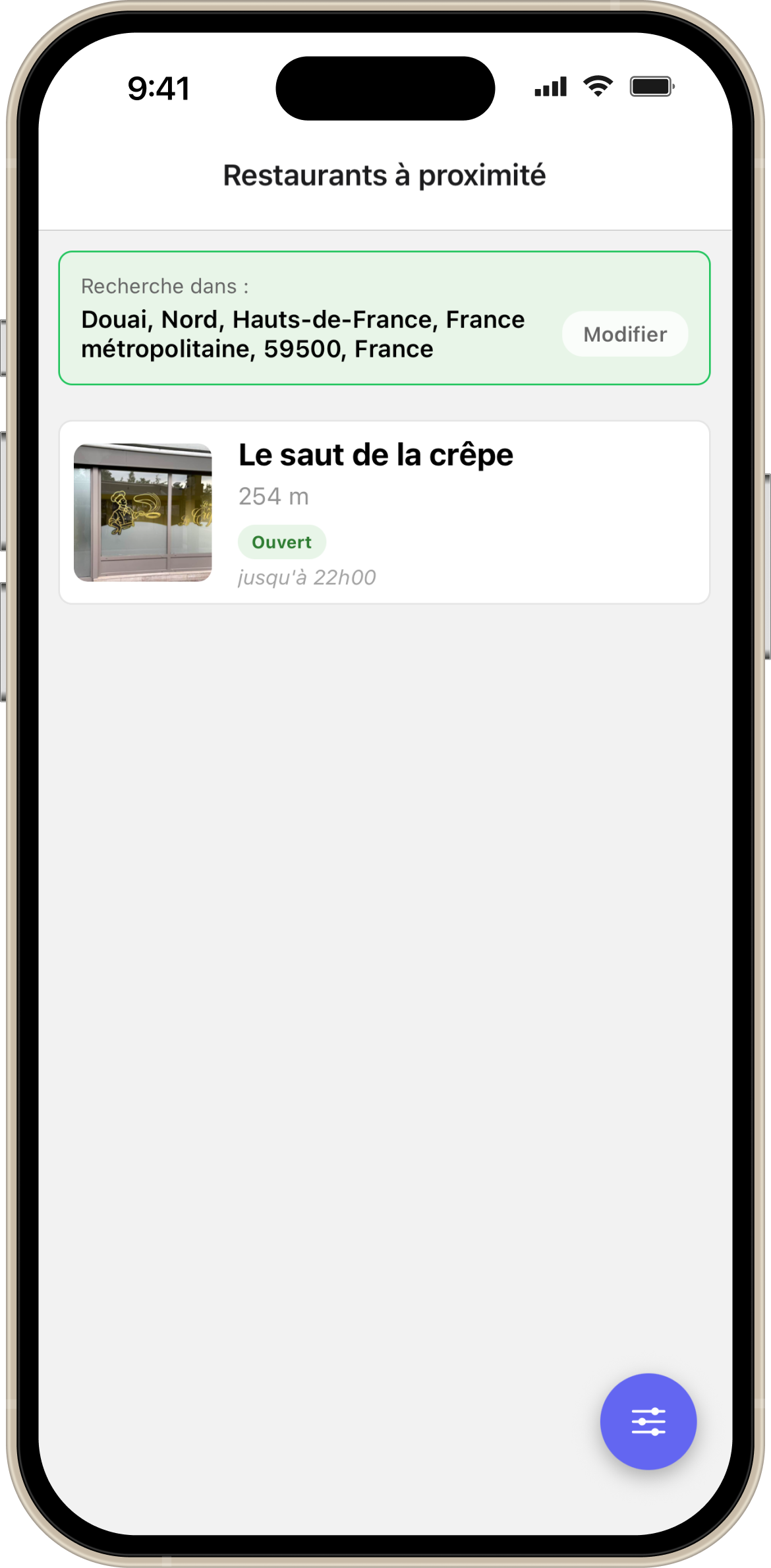 écran d'iPhone qui affiche une liste de restaurants