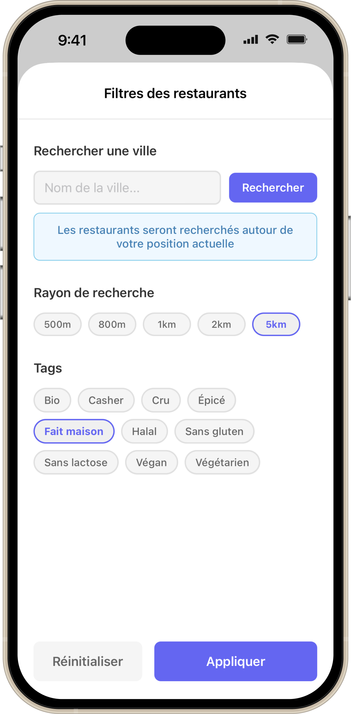 écran d'iPhone qui affiche la vue de recherche